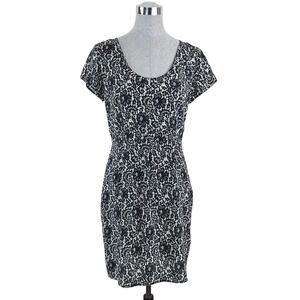 Joie Dress Womens Medium Cocktail Lace Print Silk Black Cream Knee Length Formal